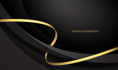 Poster - Abstract black gold ribbon luxury wave curve with blank space for text place design modern creative background vector illustration.