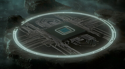 Wall Mural - Futuristic circuit board design with glowing details