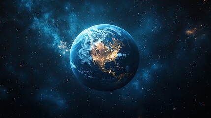 Wall Mural - earth hour background blue planet earth in space in a glowing light bulb copy space