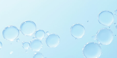 Poster - An artistic representation of water bubbles floating against a soft blue background, creating a serene and refreshing atmosphere for design themes.