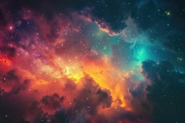 Wall Mural - alien sky. colorful space night with nebulae, galaxies, and stars