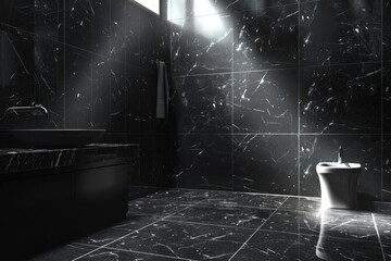 Wall Mural - Bathroom Black. Modern Luxury Interior Design with Creative Black Tiles