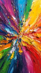 Aufkleber - Abstract colorful oil painting with vibrant colors and thick brushstrokes creating a radial pattern.