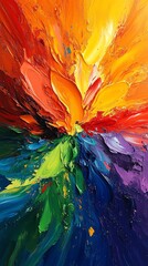 Aufkleber - Abstract painting with vibrant colors in a radial pattern.