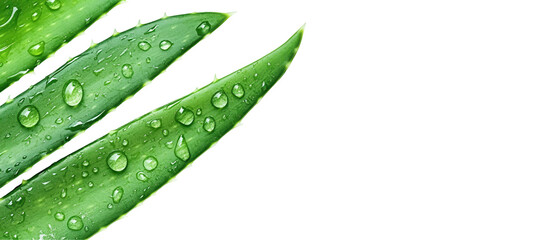 Wall Mural - three leaves of a plant with water droplets on them. transparent background
