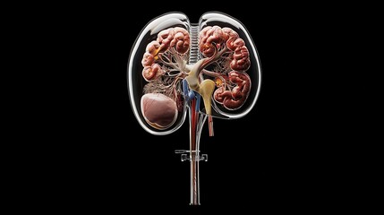 Wall Mural - Medical anatomy image of the urinary system showing organs responsible for urine production and elimination in a clear, balanced composition