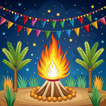 Lohri Festival Flat Illustration