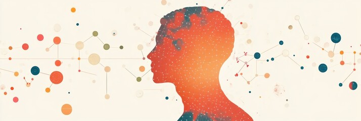Poster - the vibrant silhouette of a person is surrounded by colorful molecules and diagrams, symbolizing sci