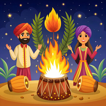 Lohri Festival Flat Illustration