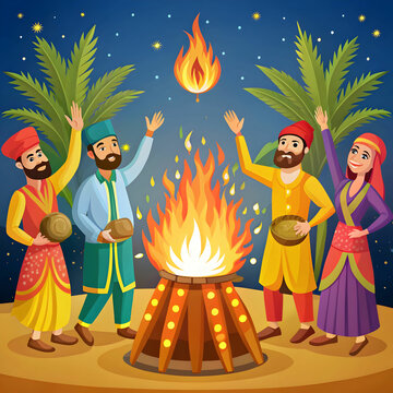 Lohri Festival Flat Illustration
