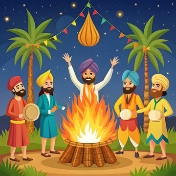 Lohri Festival Flat Illustration