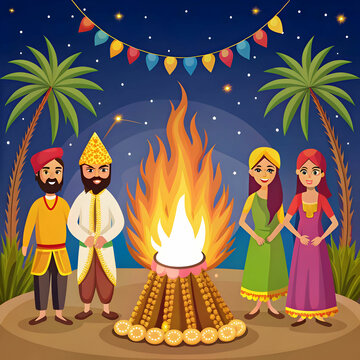Lohri Festival Flat Illustration
