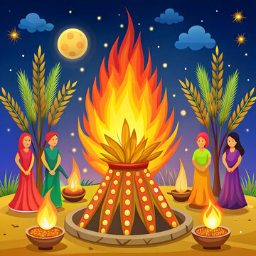Lohri Festival Flat Illustration