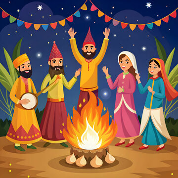 Lohri Festival Flat Illustration