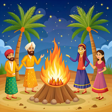 Lohri Festival Flat Illustration