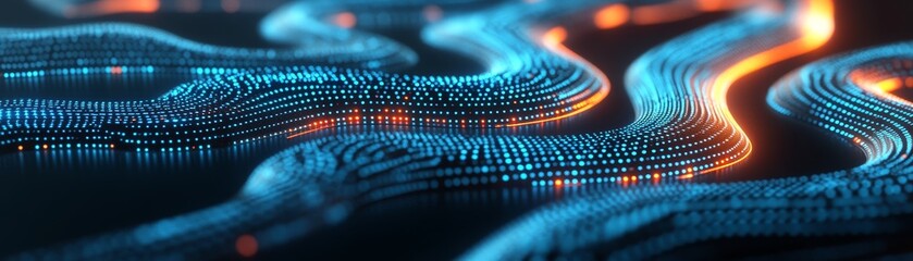 Fototapete - Explore the dynamic flow of data through vibrant digital patterns and connectivity