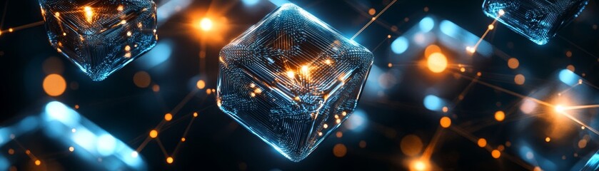 Poster - Explore the intriguing world of digital cubes illuminated by futuristic lights