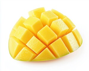 Wall Mural - Fresh mango cut into cubes isolated on a white background for culinary use