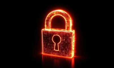 Poster - Glowing padlock symbolizing security and protection, digital design, neon effect