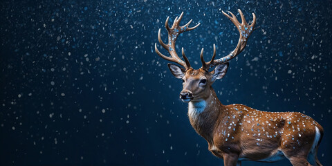 Wall Mural - magical christmas deer over glitter blue background