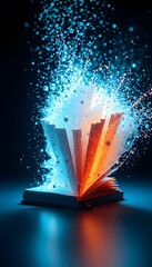 Aufkleber - A Dynamic Representation of a Book Dissolving into Glowing Particles, Perfect for Illustrating the Concept of Knowledge Transformation