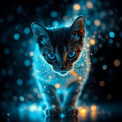 Poster - A Captivating Visual of a Vigorous Cat Dissolving into Particles with Glowing Effects to Convey Movement and Energy