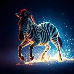 Poster - A Vibrant Zebra Transforming Into Particles with Glowing Effects for Creative Visuals and Abstract Art Projects