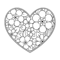 Wall Mural - mehndi flower pattern in form of heart for henna drawing and tattoo. decoration in ethnic oriental, 