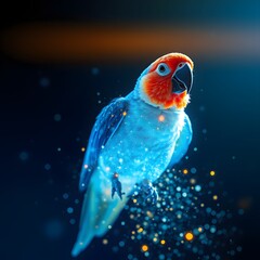 Poster - A Majestic Parrot Dissolving into Particles with Glowing Effects Ideal for Artistic Representation and Digital Art Projects