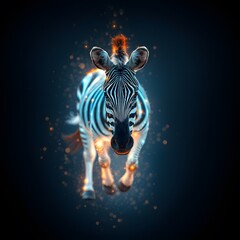 Poster - A Vigorous Zebra Dissolving and Disappearing in Glowing Particle Effects for Creative Digital Art and Design Projects