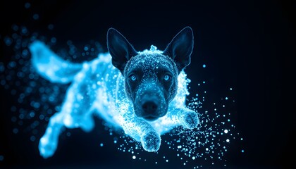 Poster - A Vigorous Dog Disappearing in Stunning Glowing Particle Effects for Captivating Visual Projects