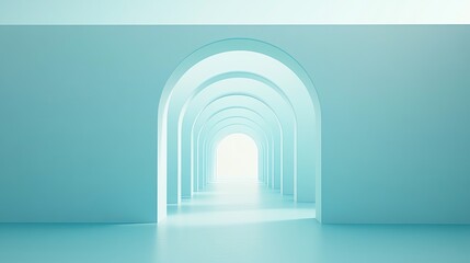 Poster - A corridor of blue arches extending into the distance.