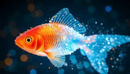 Poster - A Vivid Goldfish Dissolving Into Particles with Stunning Glowing Effects for Use in Creative Design Projects and Illustrations