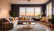 © About - Scandinavian living room interior design zoom background,Doodle Galaxy patterned wallpaper graphics