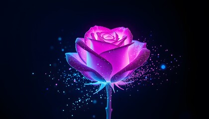 Poster - A Close-up Image of a Vigorous Rose Dissolving and Disappearing into Particles with Glowing Effects for Creative Visuals