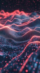 Poster - A computer generated image of a mountain range with red and blue colors