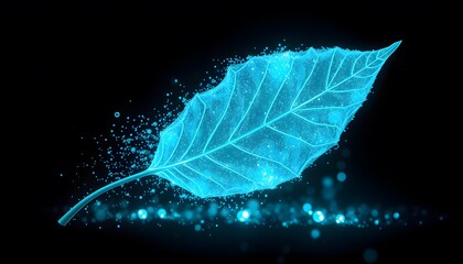 Poster - A Captivating Image Depicting the Deterioration of a Vibrant Leaf with Stunning Glowing Particle Effects for Nature-Related Projects