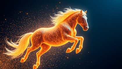 Poster - A captivating image of a vigorous horse dissolving into particles with glowing effects, perfect for creative projects or fantasy themes.