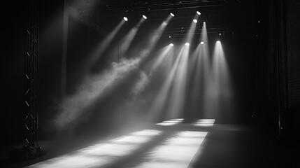 Canvas Print - Empty stage with spotlights and smoke.