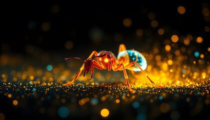 Poster - A Vivid Visual Representation of a Vigorous Ant Dissolving and Disappearing in Glittering Particles for Artistic and Educational Usage