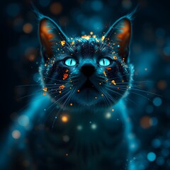 Poster - A Vigorous Cat Dissolving into Particles with Glowing Effects Suitable for Fantasy and Creative Artwork