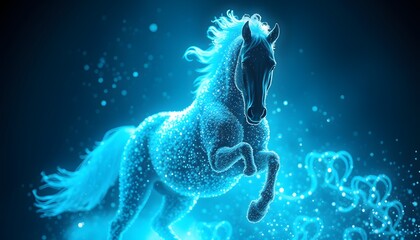 Poster - A Vigorous Horse Dissolving and Disappearing in Particles with Glowing Effects, Perfect for Dynamic Visual Narratives in Art and Design