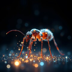 Poster - A Vibrant and Dynamic Image of an Ant Dissolving into Particles with Glowing Effects for Creative Projects