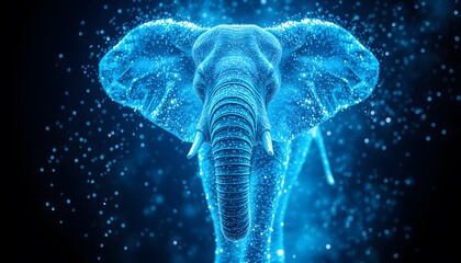 Poster - A Vigorous Elephant Dissolving Into Particles with Glowing Effects – A Stunning Visual Metaphor for Change and Transformation