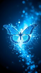 Poster - A Vigorously Colorful Butterfly Dissolving into Particles with Glowing Effects Perfect for Artistic and Modern Design Themes
