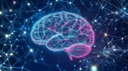 Aufkleber - Artificial intelligence, glowing brain connecting data points in cyberspace