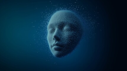 Aufkleber - Particles forming a face, dissolving and floating in the digital space