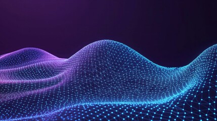 Aufkleber - Abstract blue and purple glowing plexus mesh landscape forming hills on dark background