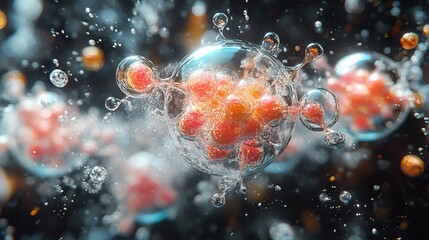 Wall Mural - molecule and golden liquid bubble 3d rendering