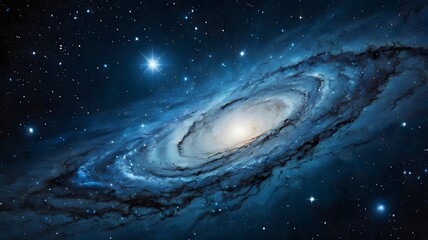 spiral blue galaxy sky & countless distant stars in deep space universe, mystery & wonder of science